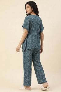 Zivame Satin Kaftan Loungewear Set - Sagebrush Green — thumbnail 3